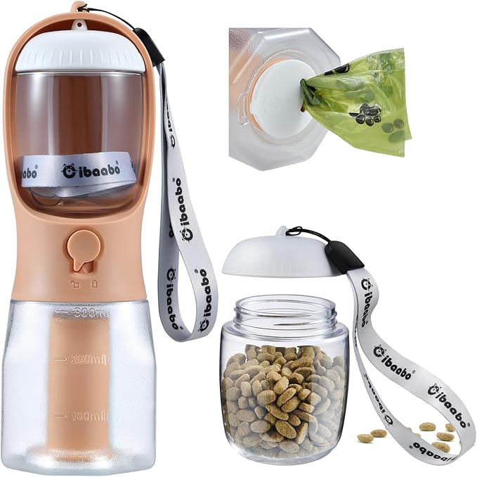 Dog Water Bottle with Food Container &amp; Poop Bag Holder, Travel Water Bowl, Portable Pet Dispenser, Dog Stuff Accessories Items, Puppy Essentials Necessities for Yorkie Chihuahua Walking Hiking