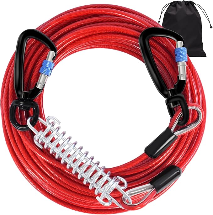 Snagle Paw Dog Tie Out Cable 30FT-1000LBS Break Strength,Heavy Duty Dog Leads for Yard with Shock Absorbing Spring &amp; Swivel Hook,Long Leash Cable for Outdoor Tethering,Dog Line for Small Large Dogs