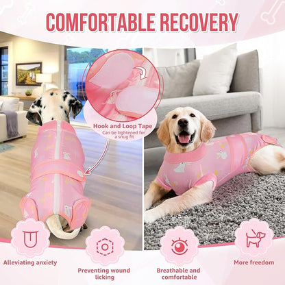 Lukovee Recovery Suit for Dogs, Zipper On Recovery Suit for Female Male Dog, Onesie Abdominal Wounds Cone E-Collar Alternative Prevent Licking Spay Recovery Suit (Medium, A-Pink)