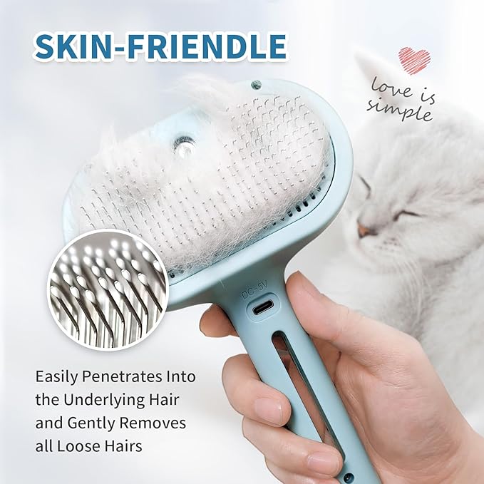 Spray Cat Brush for Shedding, Static &amp; Tangled Hair - Self Cleaning, Long &amp; Short Hair Pets Grooming Brush (Blue)
