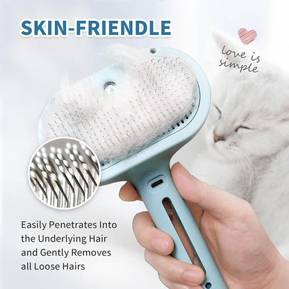 Spray Cat Brush for Shedding, Static &amp; Tangled Hair - Self Cleaning, Long &amp; Short Hair Pets Grooming Brush (Blue)