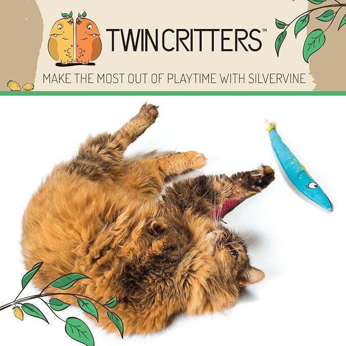 Silvervine Sardine 2-Pack Organic Catnip Substitute Toys for Cats &amp; Kittens | 100% All-Natural Wild Harvested | 2 Refillable Sardine Kicker Cat Toys