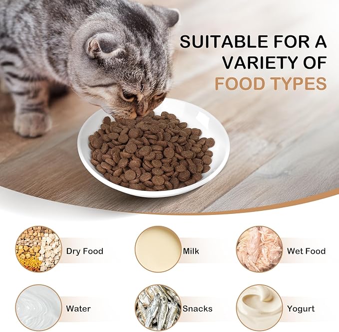 TRUVIC 4 Pack Ceramic Cat Food Bowls, 5.9 Inch Ceramic Cat Dishes Set for Indoor Cats and Small Dogs, Anti Whisker Fatigue Kitten Bowls, Wide Shallow Kitten Plates for Food and Water (Cat&