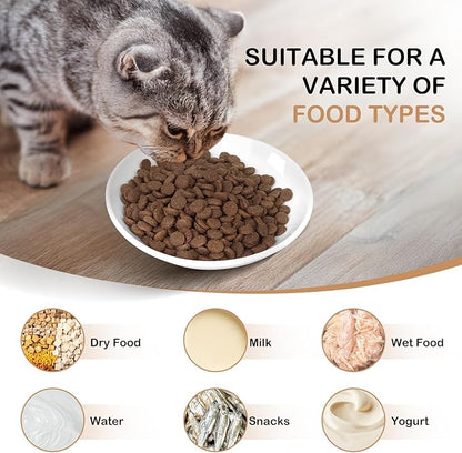 TRUVIC 4 Pack Ceramic Cat Food Bowls, 5.9 Inch Ceramic Cat Dishes Set for Indoor Cats and Small Dogs, Anti Whisker Fatigue Kitten Bowls, Wide Shallow Kitten Plates for Food and Water (Cat&