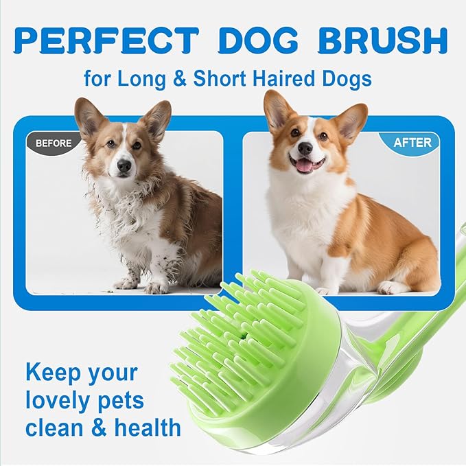 Dog Bath Brush, Silicone Pet Bath Brush with Soap Dispenser,Deep Cleansing &amp; Gentle Massage for Dogs &amp; Cats, Suitable for Long &amp; Short Hair, Easy Grip, Bathing &amp; Grooming(Green)