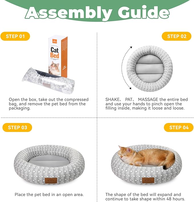 Cat Bed, 20In Dog Beds for Small Dogs, Calming Cat &amp; Dog Beds for Indoor Pets, Pet Beds Comfortable Donut Round Ultra Soft (Grey Pattern, 20.0" L x 20.0" W x 6.5" Th)