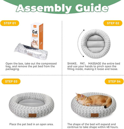 Cat Bed, 20In Dog Beds for Small Dogs, Calming Cat &amp; Dog Beds for Indoor Pets, Pet Beds Comfortable Donut Round Ultra Soft (Grey Pattern, 20.0" L x 20.0" W x 6.5" Th)