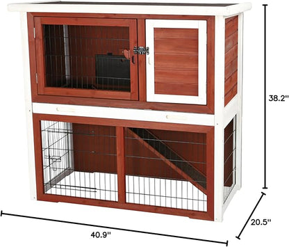 TRIXIE natura Outdoor Rabbit Hutch with Run - 2-Story Rabbit Cage with Non-Slip Ramp - Medium Elevated Small Animal House with Secure Playpen, Hinged Roof &amp; Pull-Out Tray - in Auburn/White