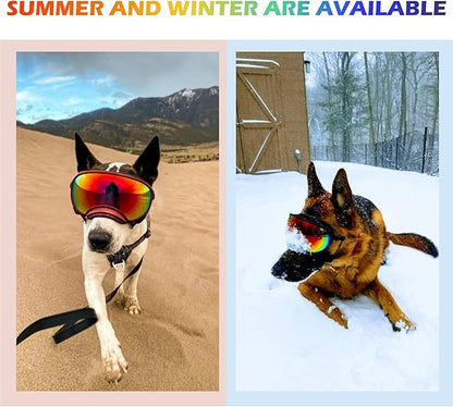 Large Dog Sunglasses with Adjustable Strap UV Protection, Winproof Puppy Sunglasses, Suitable for Medium-Large Pet Glasses, Dogs Eyes Soft Goggles, PinkSilver, (YD-23032706)