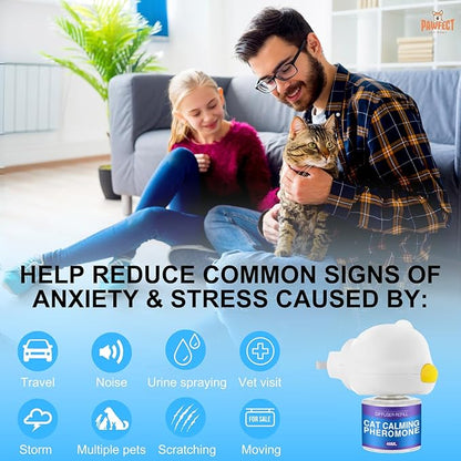 Cat Calming Diffuser Kit for Cat Anxiety Relief, 3-in-1 Cat Pheromone Diffuser Kit with 1 Diffuser +2 Refill 48ml Vial for 60-Day Use, Reduces Separation Anxiety, Aggression, and Stress