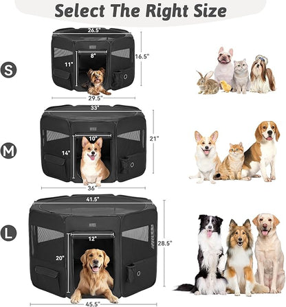 PETSFIT Portable Dog Playpen,36" Dog Play Pen Indoors with Removable Waterproof Mat &amp; Zippered Roof | RV, Camping, Travel Dog Pen | Whelping &amp; Cat Observation Space(36" L x 36" W x 21" H)
