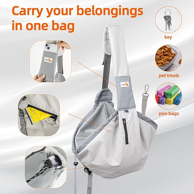 Dog Carrier Sling,Dog Carriers for Small Dogs &amp; Cats Up to 20lbs,Puppy Carrying Backpack Pet Purse with Pockets,Adjustable Shoulder Strap,Hands Free for Travel (Grey)