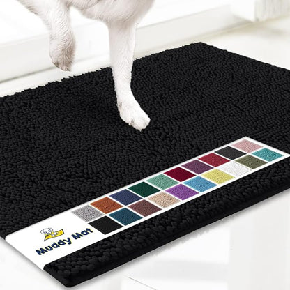 Muddy Mat® Shown on TV – Super Absorbent Microfiber Dog Door Mat for Muddy Paws, Non-Slip Washable Pet Rug, Quick Dry Chenille Entryway Carpet, Machine Washable Indoor Outdoor mat, Black 28"x18"