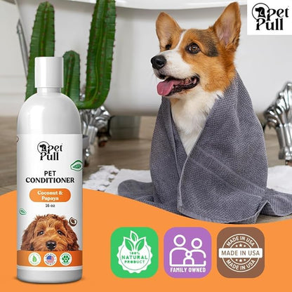 Dog Conditioner Puppy Essentials - Moisturizing Conditioner for Dogs with Coconut and Papaya Scent - Plant Based Dog Bath Supplies Detangle and Revive Pet&