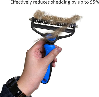 Pet Grooming Tool - 2 Sided Undercoat Rake for Cats &amp; Dogs - Safe Dematting Comb for Easy Mats &amp; Tangles Removing