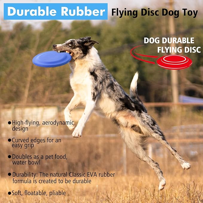 Dog Flying Disc - Durable Rubber Flying Disc Dog Toy - 9.25" Indestructible Rubber Dog Flying Discs Flyer Dog Toys - Puncture Resistant &amp; Bite Resistant Extremely - for Medium Large Dogs
