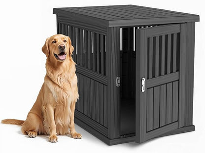 Dog House - Resin Outdoor Dog Kennel with Ventilated Design, Waterproof Dog Bed Shelter for Backyard, Garden &amp; Patio