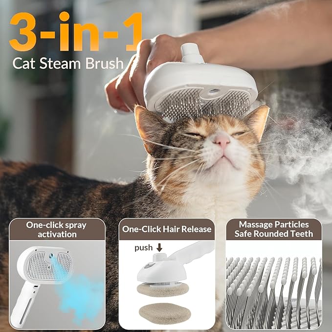 Pet Steam Brush, Self Cleaning Brush with Mist Spray, Deshedding Tool for Dogs &amp; Cats, Pet Hair, Tangle-Free Grooming Brush for Long/Short Haired Pets