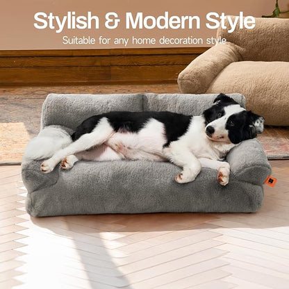 MEWOOFUN Cat Bed for Indoor Cats, Washable Dog Beds for Small Medium Dogs &amp; Cats, Fluffy Cat Couch with Non-Slip Bottom (Grey, 33.5" L x 25.6" W x 11.5" Th)
