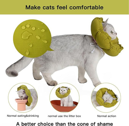 H HIDREAM Soft Cat Cone Collar， Cute Adjustable Cat Recovery Collar，Elizabethan e Collar That can Protect Head and Foot Wounds，Green Flower All-Season Style