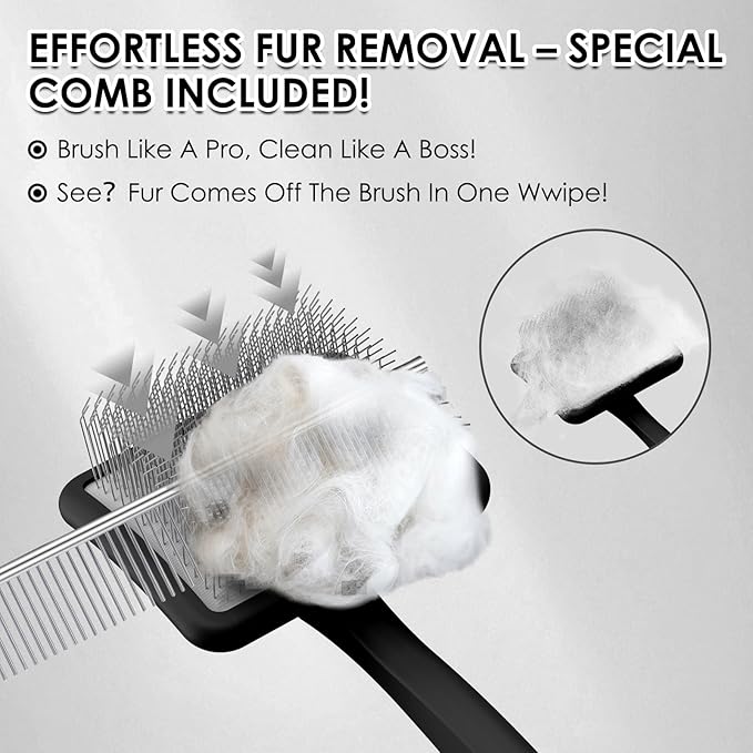 Large Slicker Brush for Dogs - 3PC Pet Grooming Kit - Undercoat Rake &amp; Stainless Comb | Long Pins Remove Mats on Poodles, Golden, Labradoodles | Thick Coat Deshedder for Dogs, Cats, Black