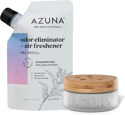 Azuna Air Freshener &amp; Odor Eliminator for Strong Odor | 1 Room Kit Includes (1) Empty Luxe Glass Jar &amp; 8oz Refill with Tea Tree Essential Oil Gel | Aromatherapy | Last 60-90 Days