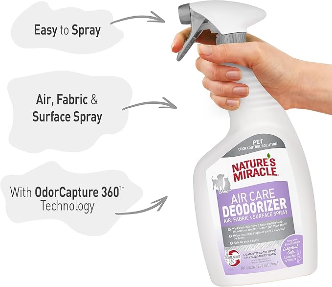 Nature’s Miracle Air Care Deodorizer Air, Fabric and Surface Spray Lavender &amp; Vanilla Scent, 24 Ounces, Pet Odor Eliminator