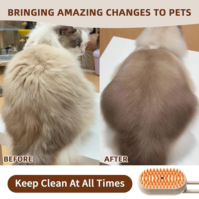 4 in 1 Cat Steam Brush for Shedding, Rechargeable Steam Pet Brush for Dog and Cat, Anti-Static, Massage, Cleaning, Shedding &amp; Combing All In One!(Brown)