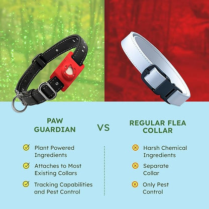 BugMD Paw Guardian Flea and Tick Prevention Pendant for Dogs with AirTag Holder | Plant-Powered Flea &amp; Tick Control for Dog Collars Harnesses | Dog Tag with Air Tag Holder - Red