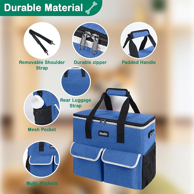 Large Pet Travel Bag Organizer - Dog &amp; Cat Tote with Food Containers, Bowls, Feeding Mat, Perfect for Camping, Hiking (Multi-Pocket Design)