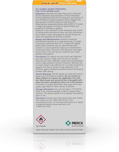 BRAVECTO Topical Solution for Dogs, Flea &amp; Tick, 12 Week Supply, 4.4-9.9 lbs., Yellow Box