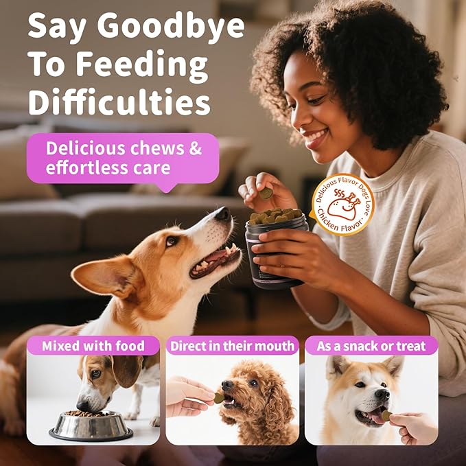Itch Relief for Dogs - Turmeric Supplements for Itching Skin Comfort &amp; Coat Health &amp; Seasonal Allergy Care, Immune Support Supplement with Omega-3 Fish Oil, Biotin - Chicken Flavor - 90 Count