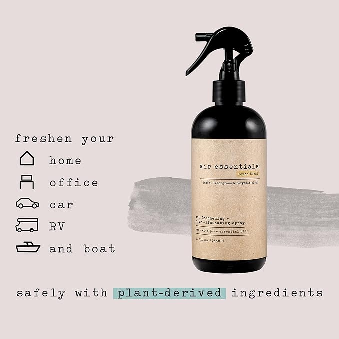 Air Essentials Air Freshener &amp; Odor Eliminator Spray - 12 oz, Pack of 2 - Made with Pure Essential Oils - Lemon Burst Scent