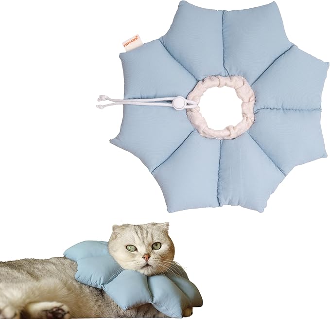 Puffy Crew Soft Cat Cone Collar, Adjustable Waterproof Recovery Collar, Lightweight Elizabethan e Collar for Cats of All Breeds (Blue, Small, Neck Circumference 5.5&