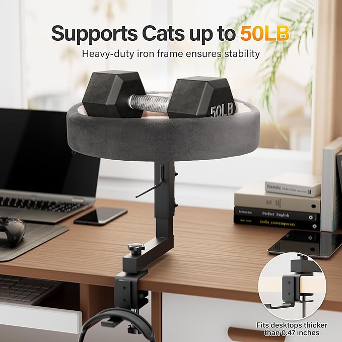 2-in-1 Cat Bed Desk Mount &amp; Headphone Hanger – Adjustable Cats Hammock Bed for Desk, Cat Beds &amp; Furniture for Home Office or Gaming Setup