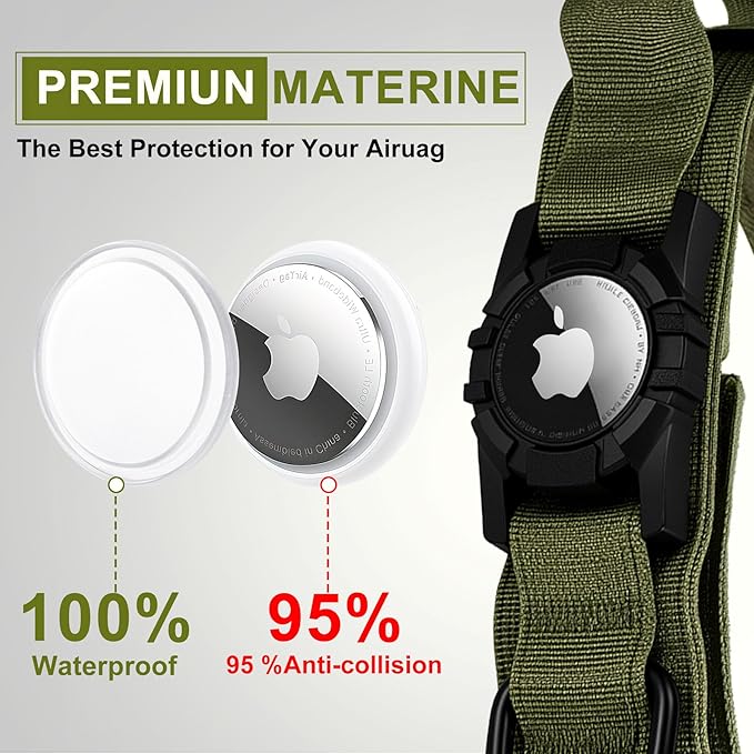 Tactical AirTag Dog Collar - Heavy Duty, Adjustable GPS Collar Compatible with Apple AirTag, with Holder &amp; Control Handle for Medium/Large Dogs [ Green, XL ]