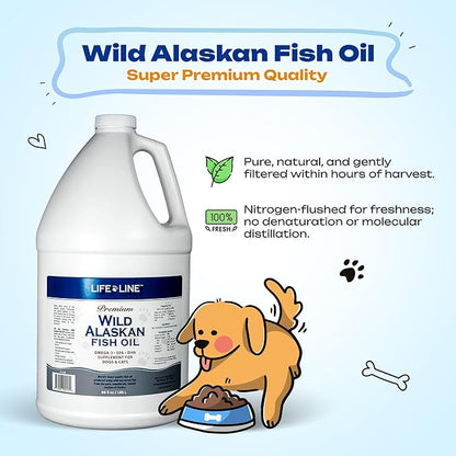 Life Line Pet Nutrition Wild Alaskan Fish Oil for Dogs and Cats 66oz – Omega 3 Fish Oil Supplement for Skin &amp; Coat – Supports Brain, Eye &amp; Heart Health in Dogs &amp; Cats