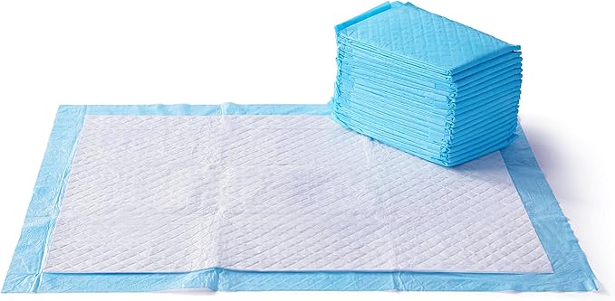 Amazon Basics Dog and Puppy Pee Pads with 5-Layer Leak-Proof Design and Quick-Dry Surface for Potty Training, Heavy Duty Absorbency, X-Large, 28 x 34 Inch - Pack of 25, Blue &amp; White