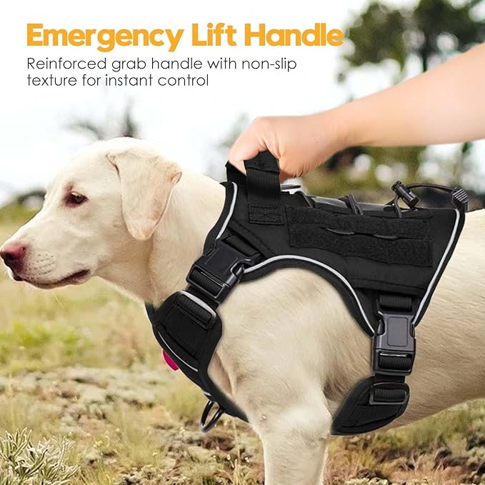 Heavy-Duty Tactical Dog Harness for Large Dogs, No Pull Adjustable Reflective Pet Vest with Molle System, K9 Military-Grade Control for Service Training, Outdoor &amp; 10+ Breeds, Black, Medium