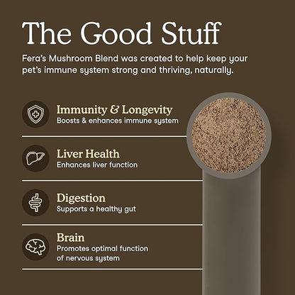 Fera Pets Mushroom Supplement for Dogs &amp; Cats with Turkey Tail - USDA Organic - Cognitive and Immune Support - Enhances Liver Function - Supports a Healthy Gut - Powder - 120 Scoops