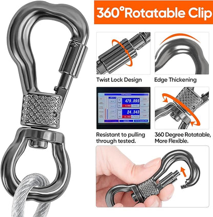 Tresbro 20FT Reflective Tie Out Cable for Dogs Up to 250 Pounds, Steel Wire Lead Leash Cable with Stainless Dual Fix Buckle, Lightweight and Enduring, Outdoor Dog Chains for Outside,Yard,Camping