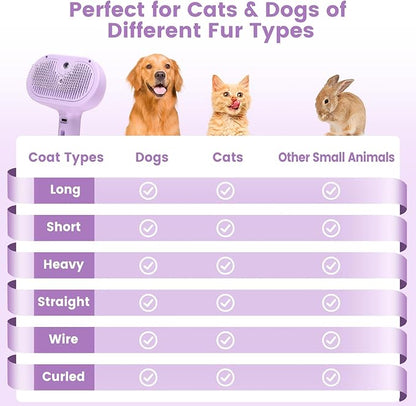 3 in 1 Cat Steam Brush, Pet Spray Hair Removal Comb for Shedding &amp; Grooming, Water Brush for Cats Dogs Small Animals Long Short Haired with One-Click Release Button(Purple)