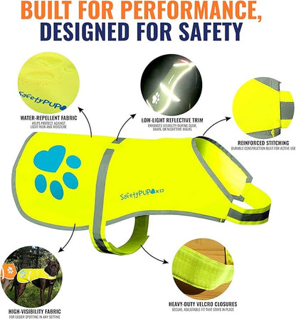 Dog Reflective Vest – Hi-Vis Fluorescent Visibility That Helps to Safeguard Your Pet On/Off Leash in Urban &amp; Rural Areas (Yellow, Small)