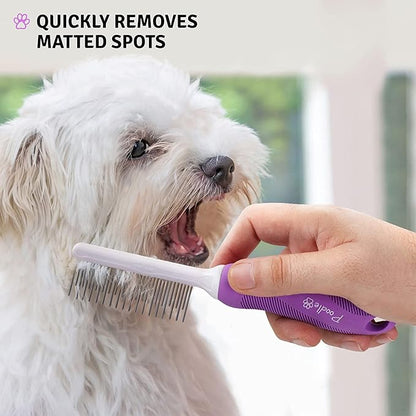 Poodle Pet Detangling Pet Comb with Long &amp; Short Stainless Steel Teeth for Removing Matted Fur, Knots &amp; Tangles – Detangler Tool Accessories for Safe &amp; Gentle DIY Dog &amp; Cat Grooming