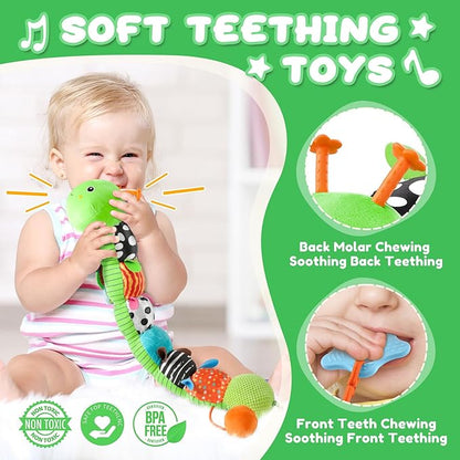 Baby Toys 0-6-12 Months,Musical Caterpillar Stuffed Animals Activity Infant Toys with Crinkle,Rattles,Mirror&amp;Pull String,Muti-Sensory Toys Gifts for Newborn Tummy Time,Kelly Green|Leafy