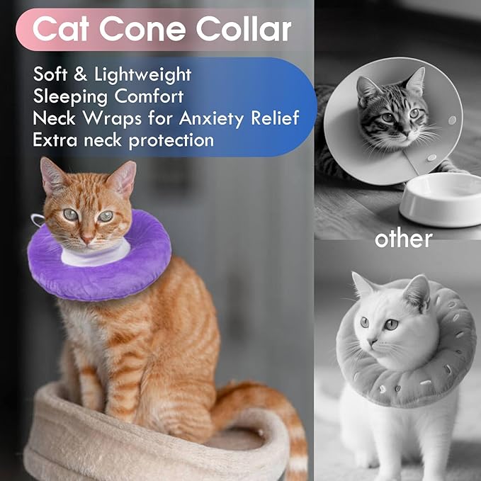 Cat Cone Collar Soft, Adjustable &amp; Lightweight Kitten Elizabethan e Collar to Stop Licking After Surgery, Ideal for Wound Recovery, Durable &amp; Machine Washable, Purple Small