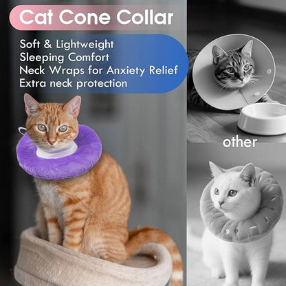 Cat Cone Collar Soft, Adjustable &amp; Lightweight Kitten Elizabethan e Collar to Stop Licking After Surgery, Ideal for Wound Recovery, Durable &amp; Machine Washable, Purple Small