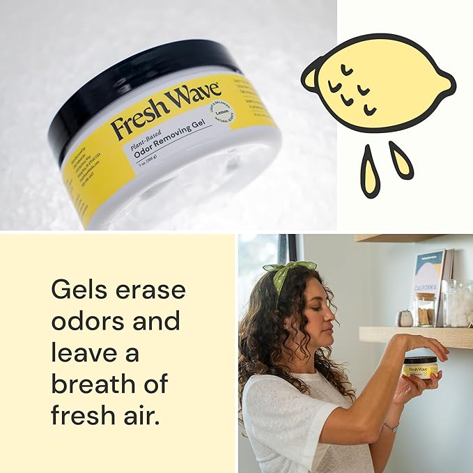 Fresh Wave Lemon Odor Removing Gel, 7 oz., Pack of 3 - Safer Odor Absorbers for Home, Natural Plant-Based Odor Eliminator, Every 7 oz. lasts 15-30 Days, For Cooking, Trash &amp; Pets