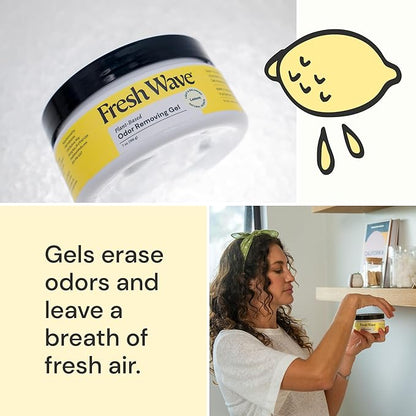Fresh Wave Lemon Odor Removing Gel, 7 oz., Pack of 3 - Safer Odor Absorbers for Home, Natural Plant-Based Odor Eliminator, Every 7 oz. lasts 15-30 Days, For Cooking, Trash &amp; Pets