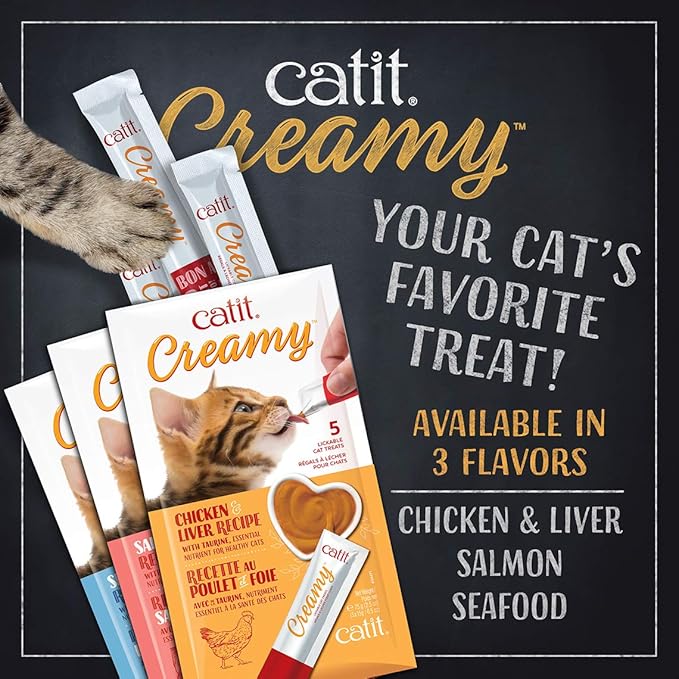 Catit Creamy Lickable Cat Treat, Healthy Cat Treat, Chicken &amp; Liver, 5 Count (Pack of 30)